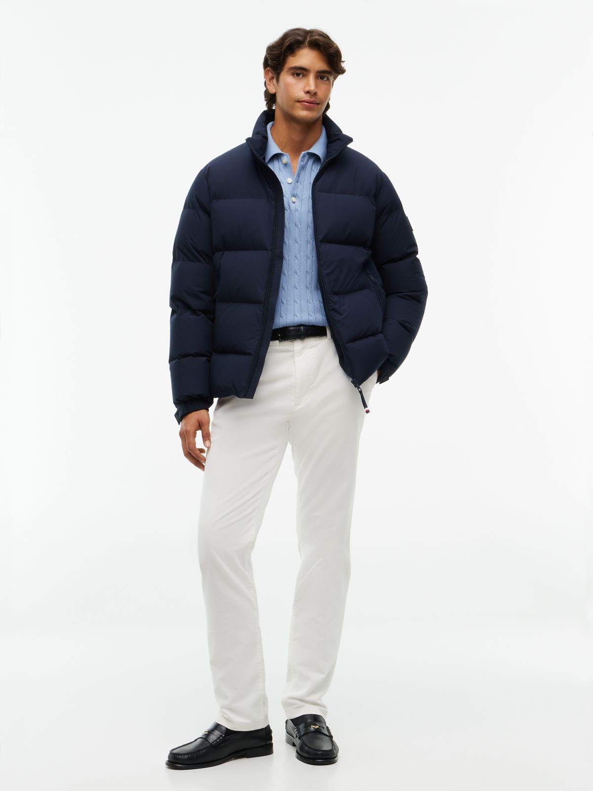 Logo Patch Down Puffer Jacket — Blue