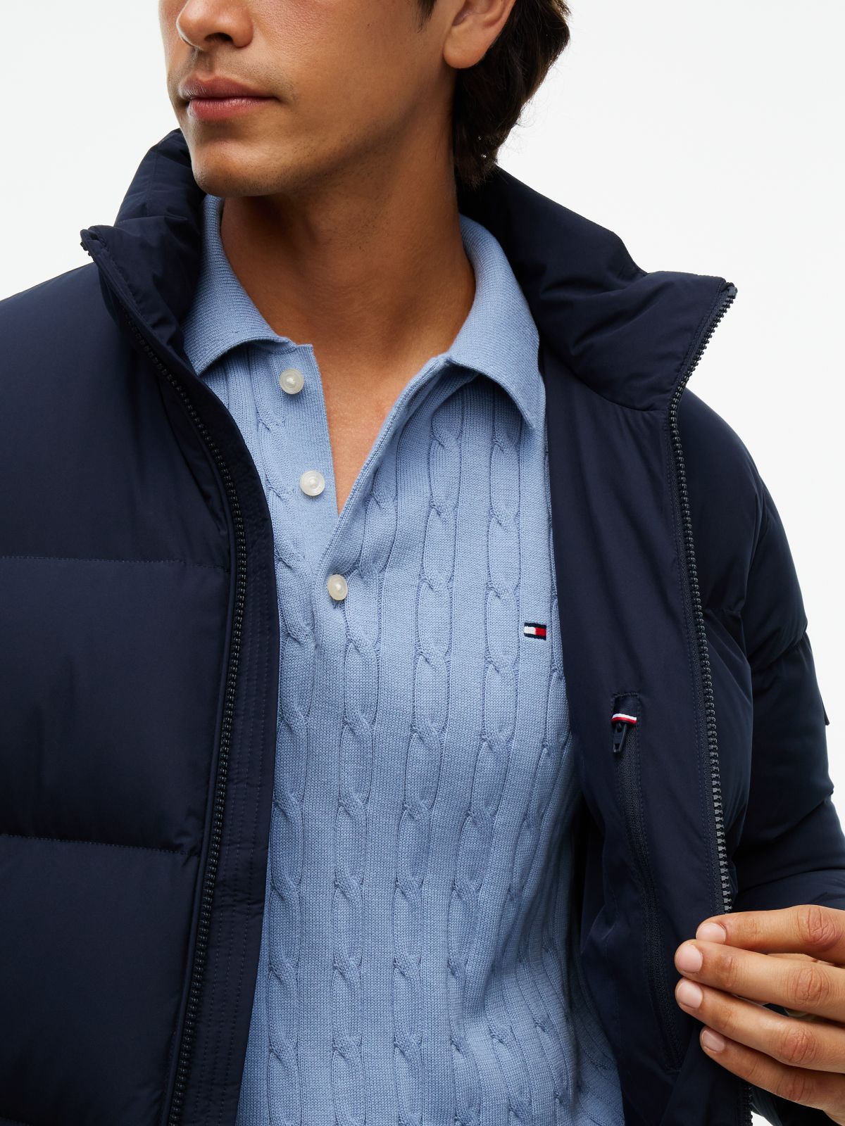 Logo Patch Down Puffer Jacket — Blue