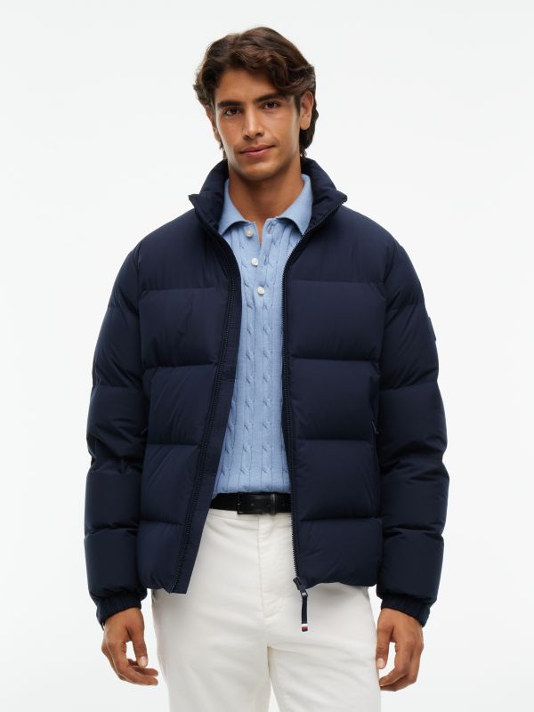 Logo Patch Down Puffer Jacket — Blue