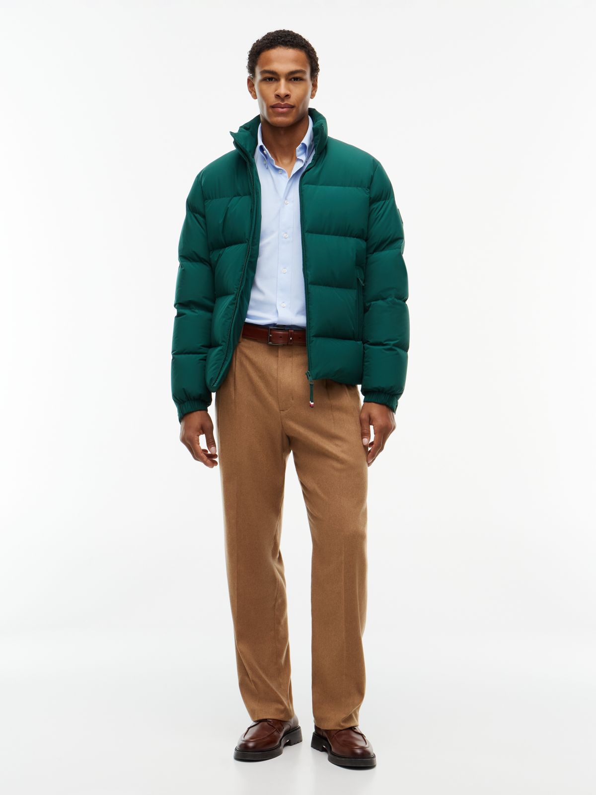 Logo Patch Down Puffer Jacket — Green