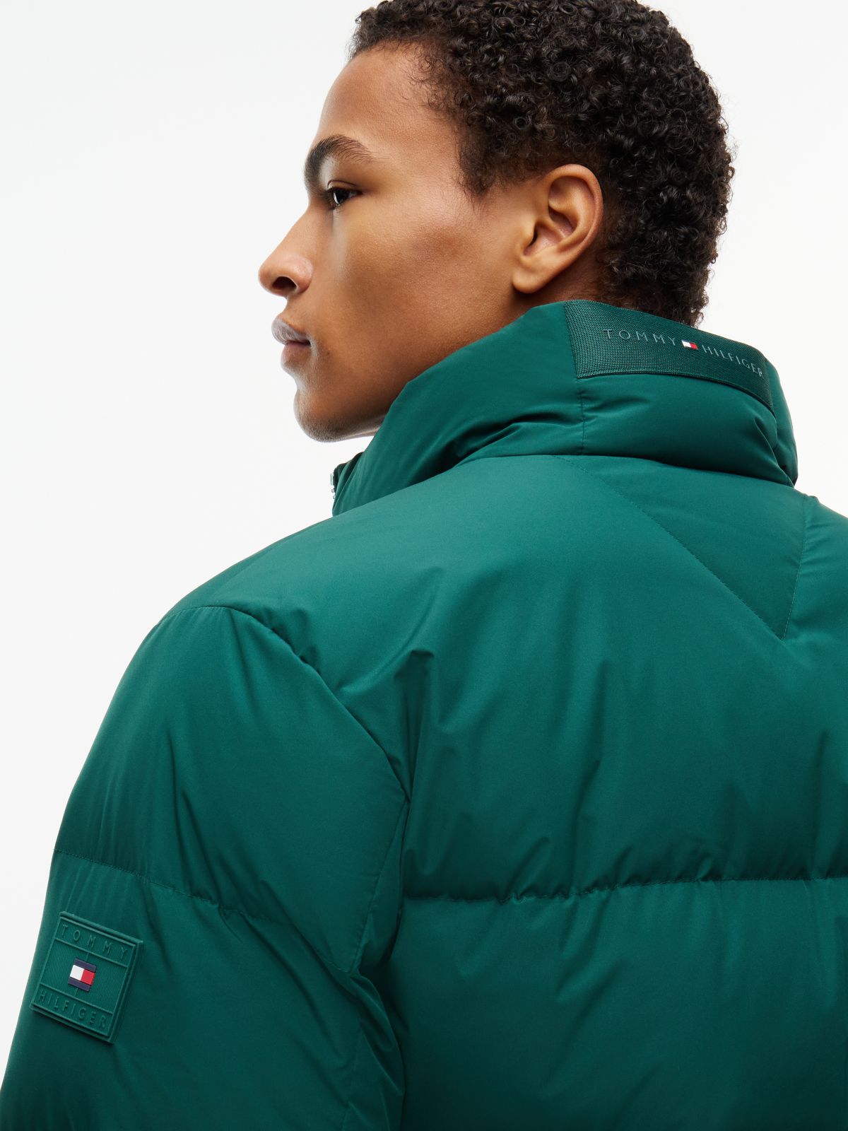 Logo Patch Down Puffer Jacket — Green
