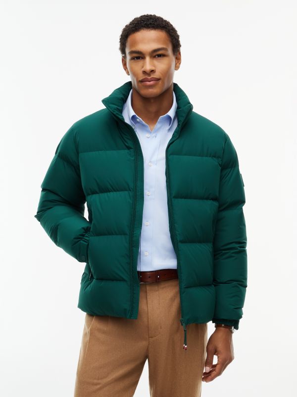 Logo Patch Down Puffer Jacket — Green