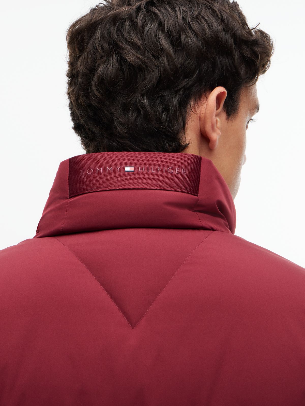 Logo Patch Down Puffer Jacket — Red