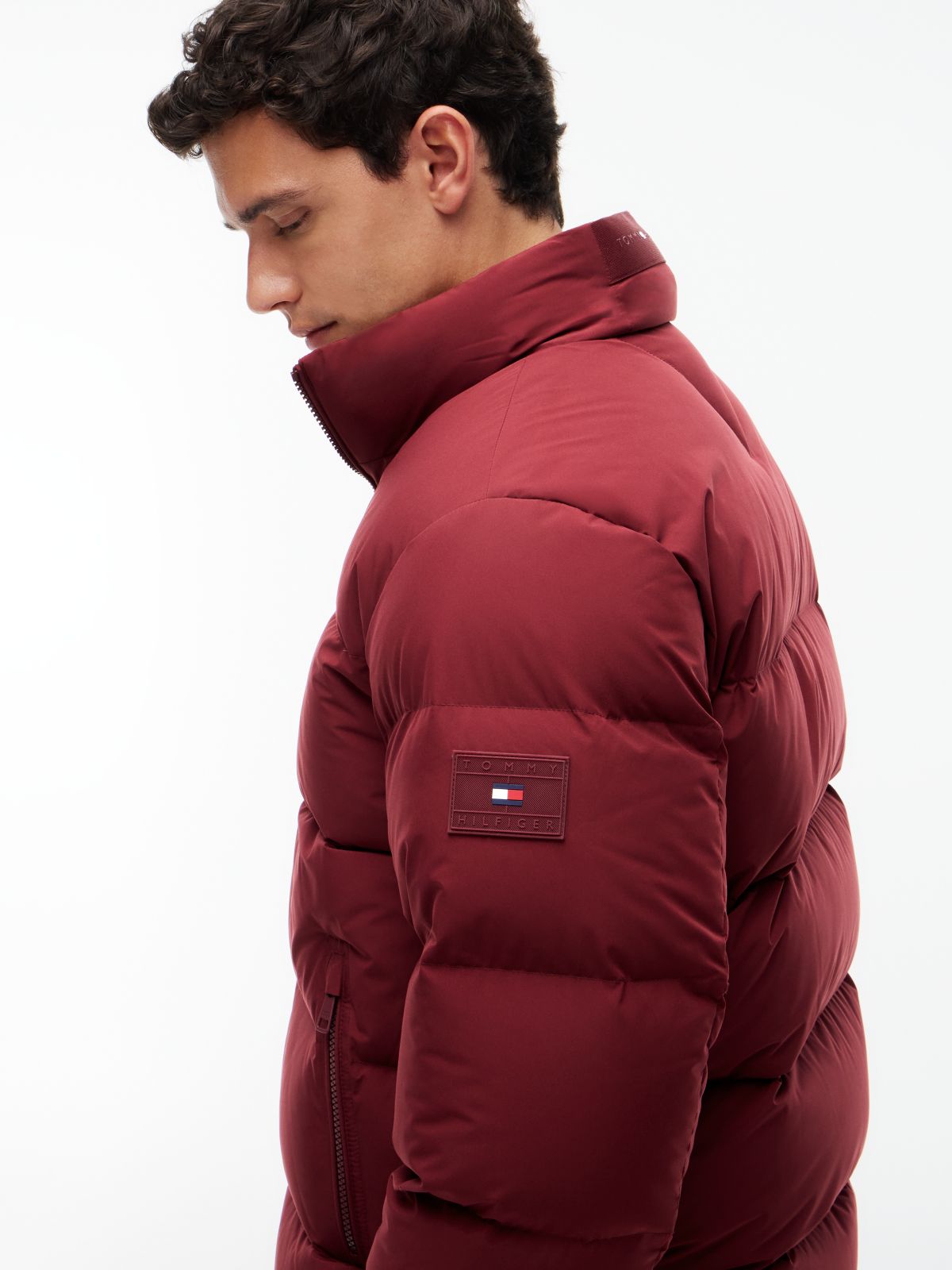 Logo Patch Down Puffer Jacket — Red