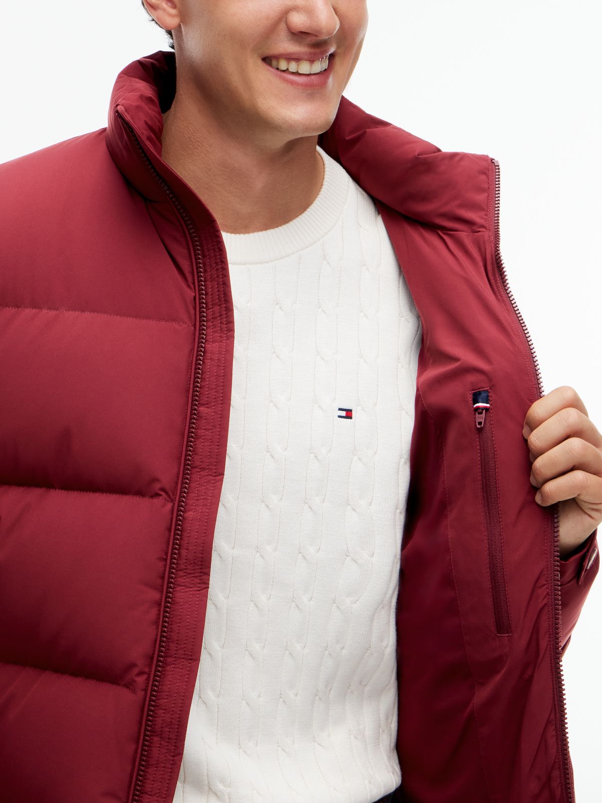 Logo Patch Down Puffer Jacket — Red