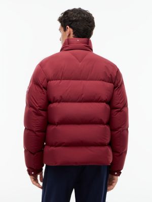 violett puffer-jacke mit logo-patch und daunenfüllung für herren - tommy hilfiger