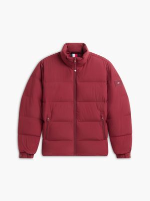 violett puffer-jacke mit logo-patch und daunenfüllung für herren - tommy hilfiger