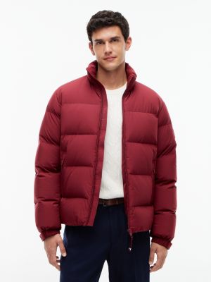 purple logo patch down puffer jacket for men tommy hilfiger