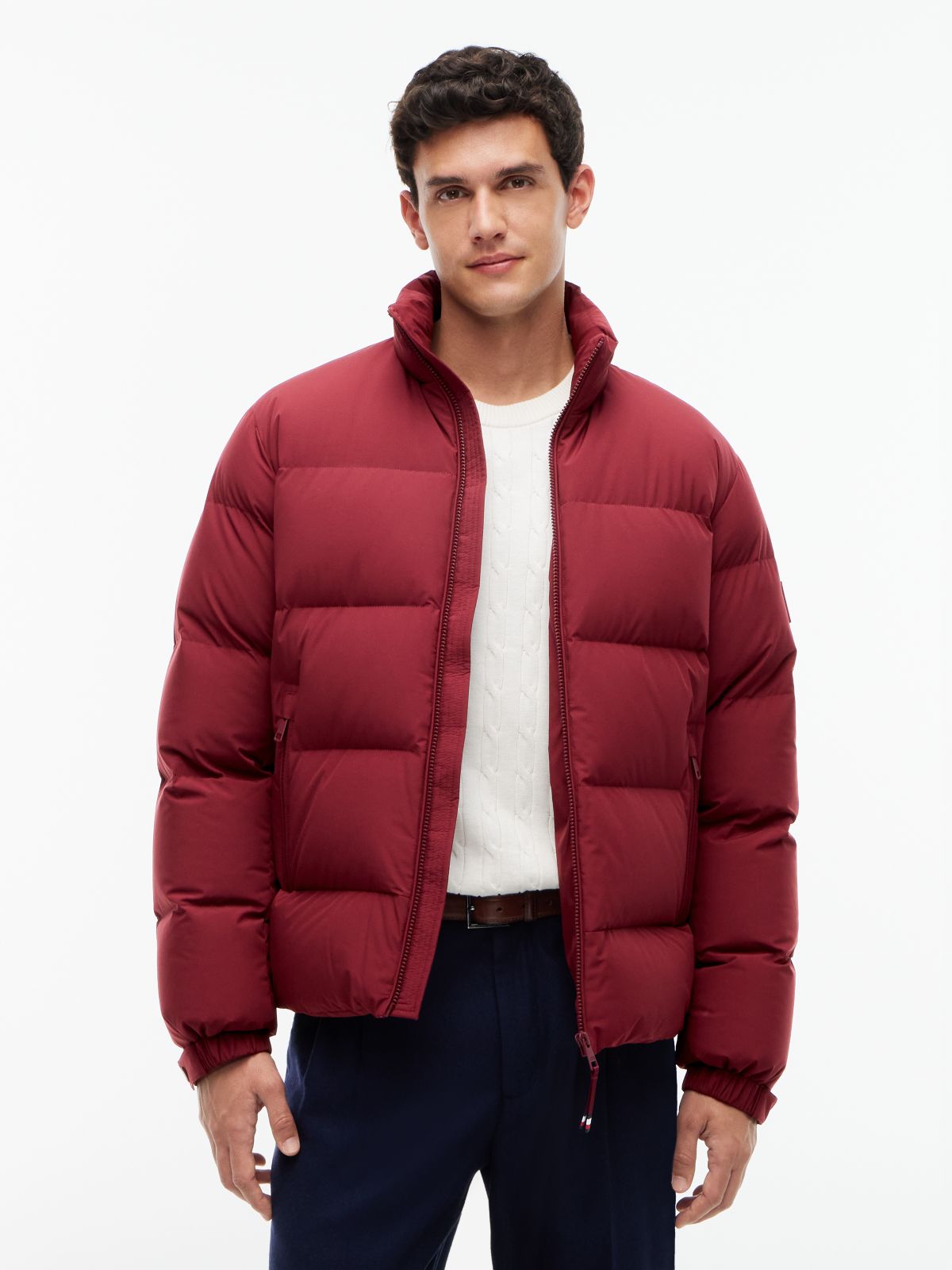 Logo Patch Down Puffer Jacket — Red