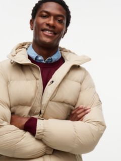 Logo Patch Down Hooded Puffer Jacket — Beige 3