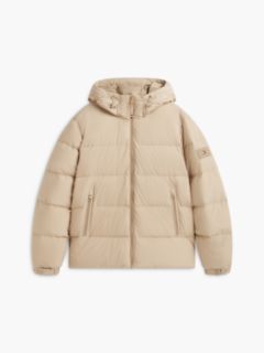 Logo Patch Down Hooded Puffer Jacket — Beige 7