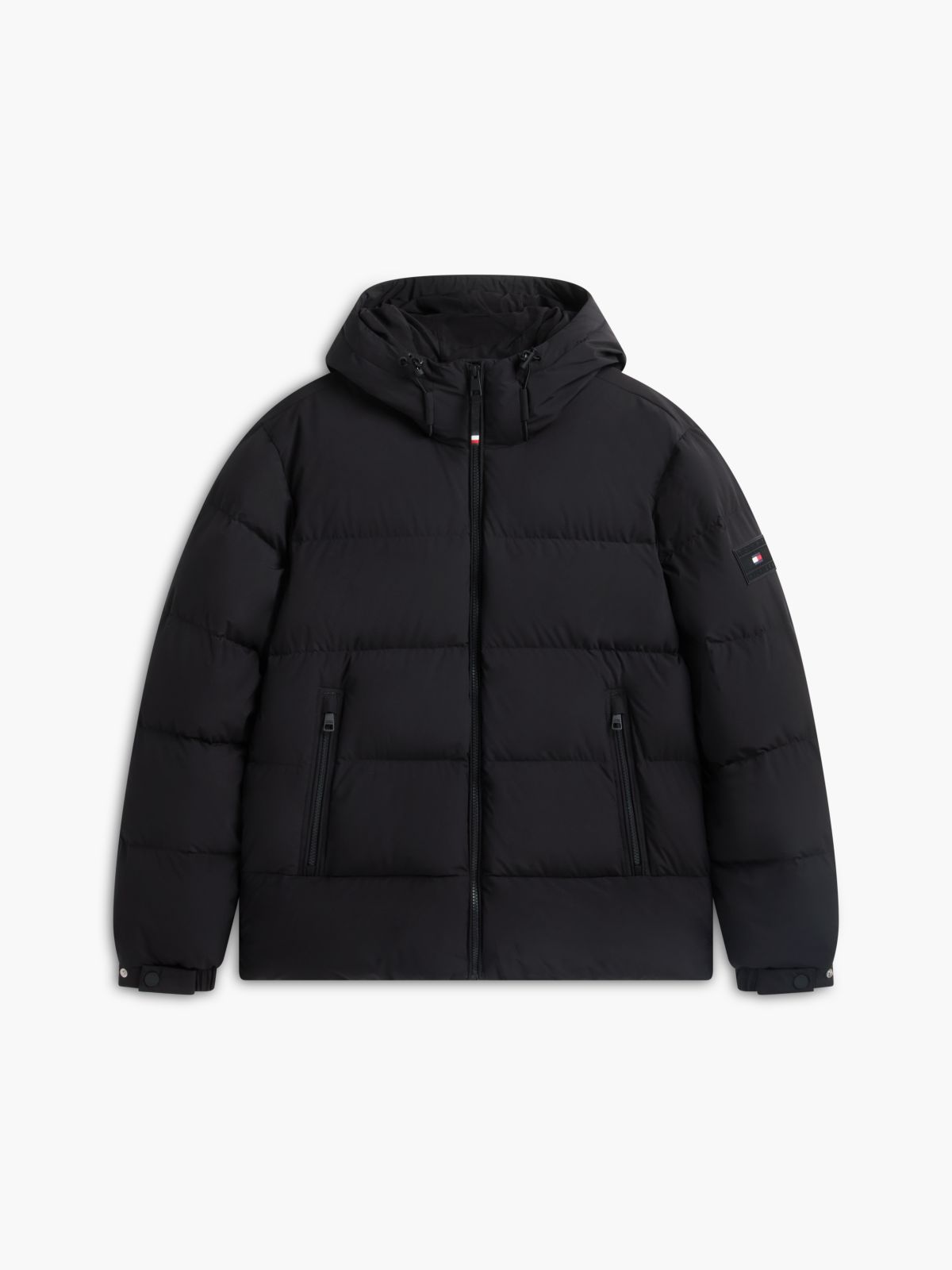 Logo Patch Down Hooded Puffer Jacket — Black