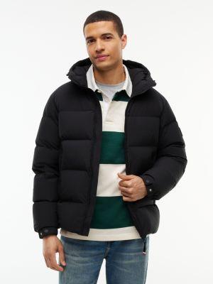black logo patch down hooded puffer jacket for men tommy hilfiger