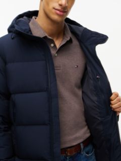 Logo Patch Down Hooded Puffer Jacket — Blue 3