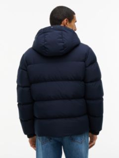 Logo Patch Down Hooded Puffer Jacket — Blue 6
