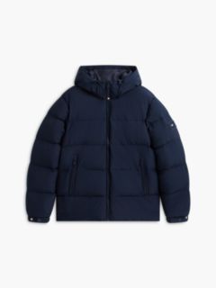 Logo Patch Down Hooded Puffer Jacket — Blue 7
