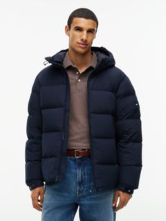 Logo Patch Down Hooded Puffer Jacket — Blue 1