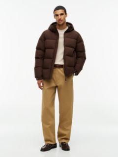 Logo Patch Down Hooded Puffer Jacket — Brown 2
