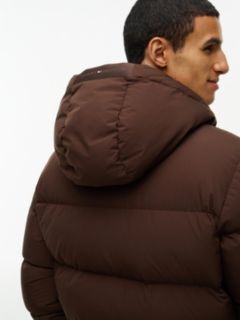 Logo Patch Down Hooded Puffer Jacket — Brown 3