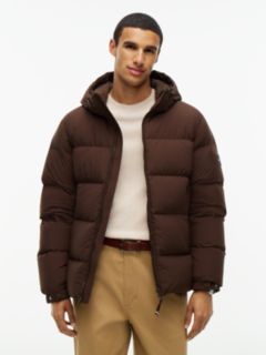 Logo Patch Down Hooded Puffer Jacket — Brown 1