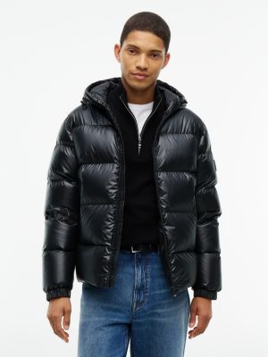 piumino lucido con cappuccio black da uomini tommy hilfiger