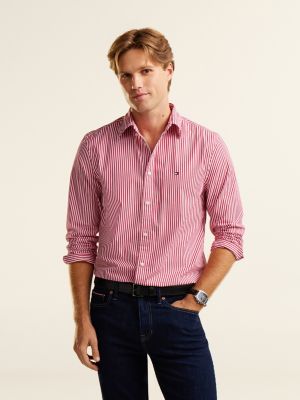 red th flex regular fit stripe shirt for men tommy hilfiger