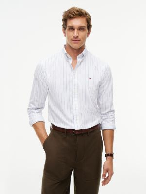 blue th flex regular fit stripe shirt for men tommy hilfiger