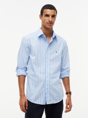 blue th flex regular fit stripe shirt for men tommy hilfiger