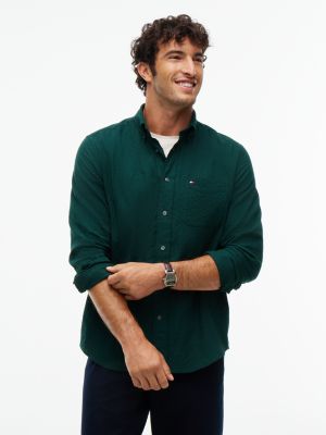 green relaxed fit soft textured shirt for men tommy hilfiger