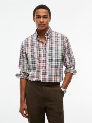 blue relaxed fit soft textured check shirt for men tommy hilfiger