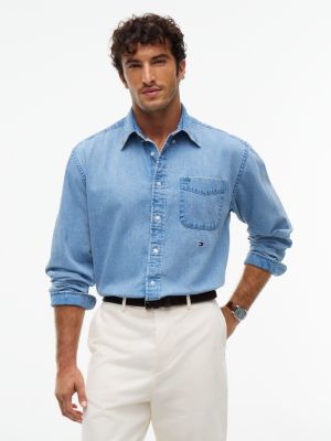 denim relaxed fit button-down denim shirt for men tommy hilfiger