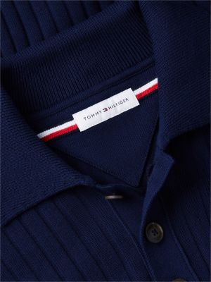 pull à larges côtes et col polo bleu pour hommes tommy hilfiger