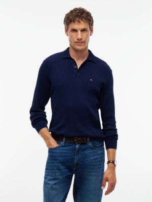 pull à larges côtes et col polo blue pour hommes tommy hilfiger