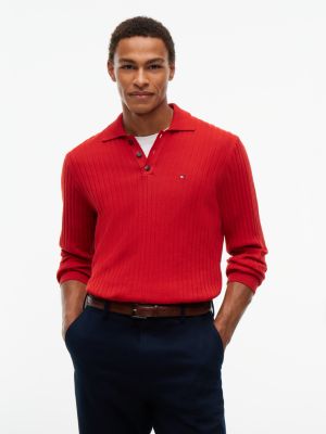 red wide rib-knit polo jumper for men tommy hilfiger
