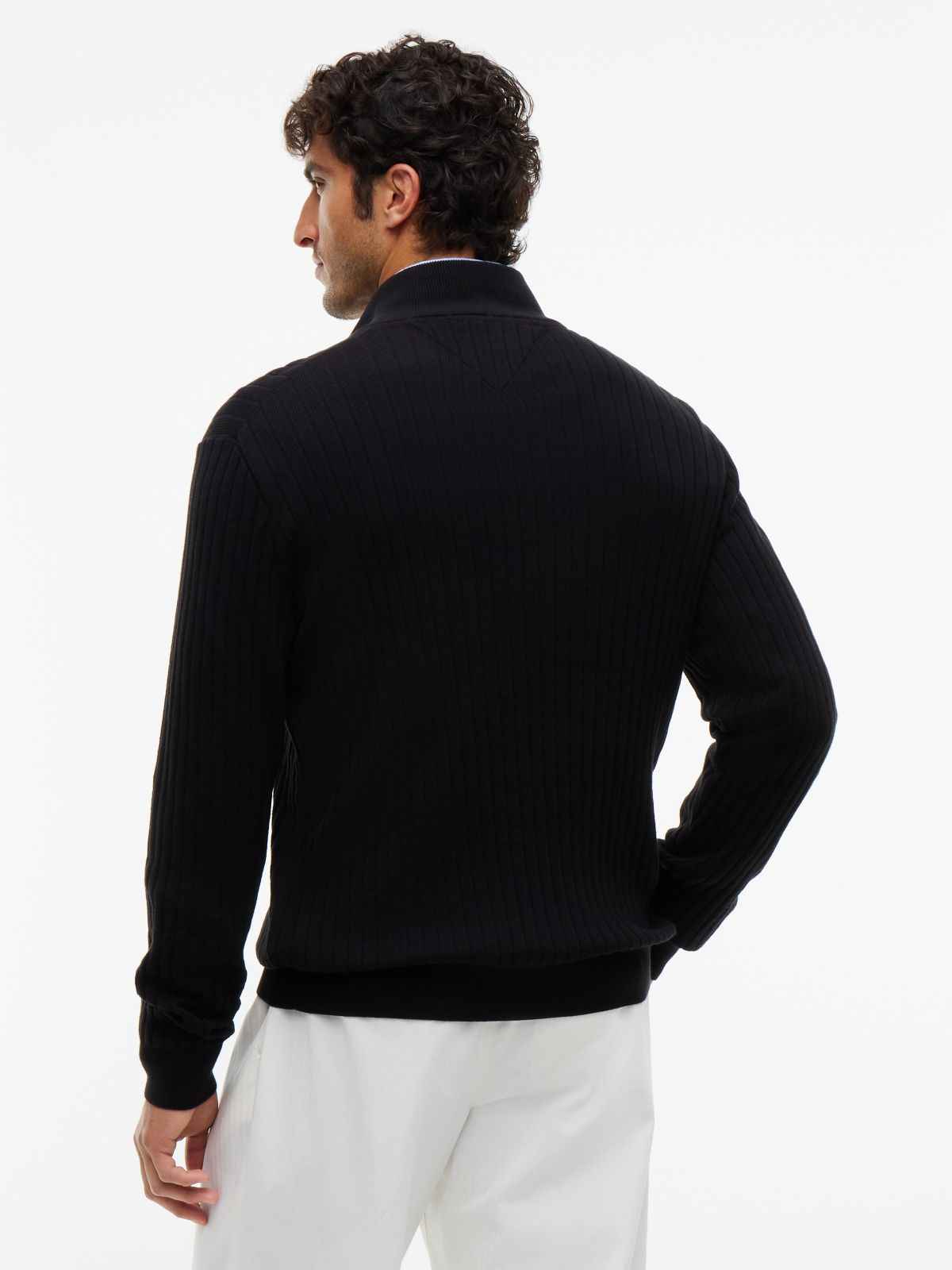 Wide Rib-Knit Quarter-Zip Jumper — Black