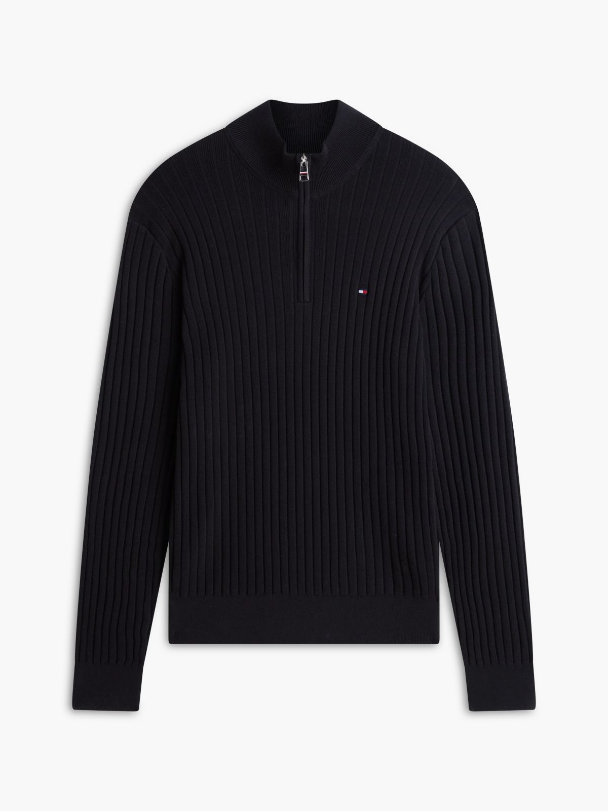 Wide Rib-Knit Quarter-Zip Jumper — Black