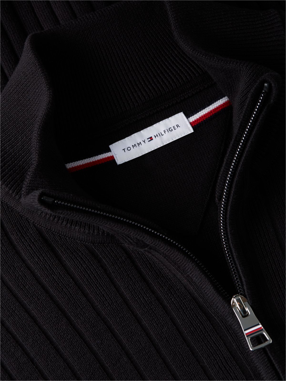 Wide Rib-Knit Quarter-Zip Jumper — Black