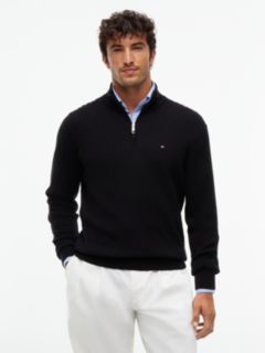 Wide Rib-Knit Quarter-Zip Jumper — Black 1