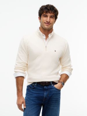 yellow wide rib-knit quarter-zip jumper for men tommy hilfiger