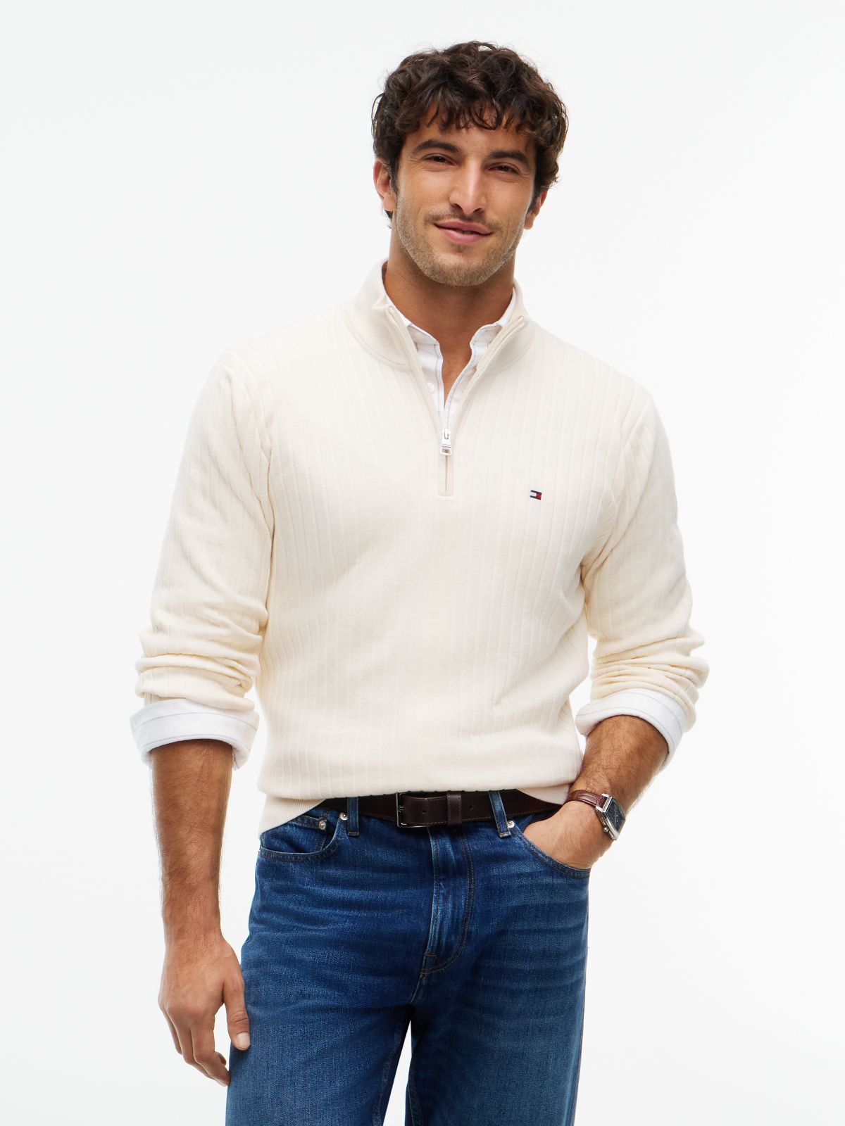 Wide Rib-Knit Quarter-Zip Jumper — Yellow