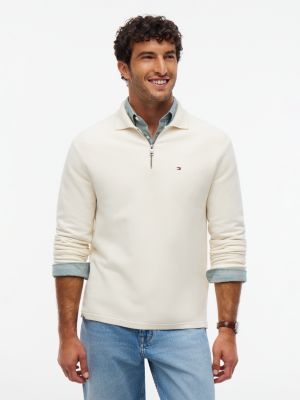 beige relaxed milano polo collar jumper for men tommy hilfiger
