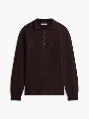 brown relaxed milano polo collar jumper for men tommy hilfiger