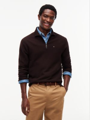 brown relaxed milano polo collar jumper for men tommy hilfiger