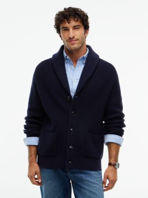 blue relaxed fit rippstrick-cardigan mit schalkragen und wolle für herren - tommy hilfiger