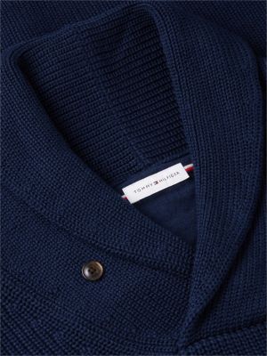 blue shawl collar relaxed rib-knit jumper for men tommy hilfiger