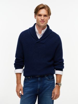 blue shawl collar relaxed rib-knit jumper for men tommy hilfiger