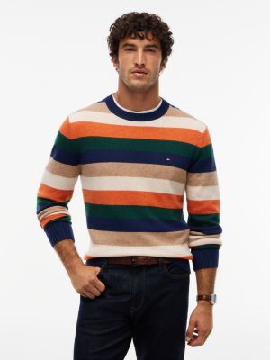 beige pure wool multicolour stripe jumper for men tommy hilfiger