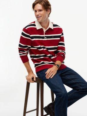 red mixed stripe relaxed rugby jumper for men tommy hilfiger