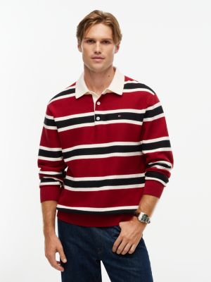 red mixed stripe relaxed rugby jumper for men tommy hilfiger
