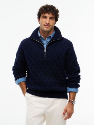 blue wool blend cable knit quarter-zip jumper for men tommy hilfiger